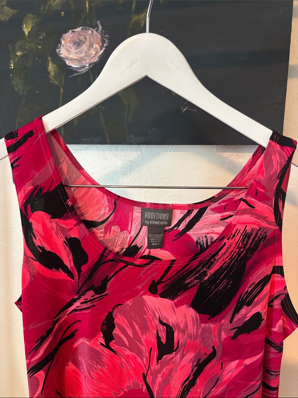 Chico's Hot Pink and Black Floral Scoop Neck Tank - Picture 3 of 6